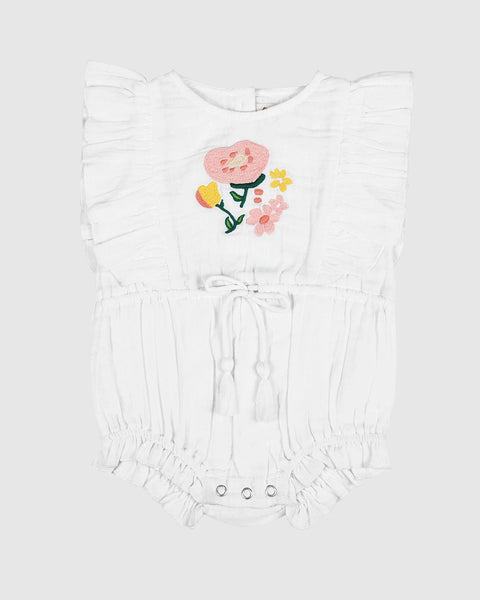 Alex & Ant - Mia Playsuit - White Flower Embroidery
