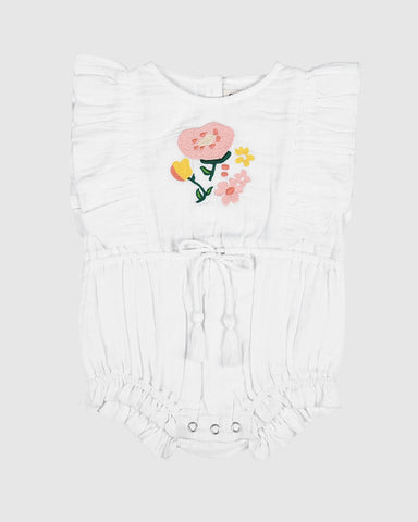 Alex & Ant - Mia Playsuit - White Flower Embroidery