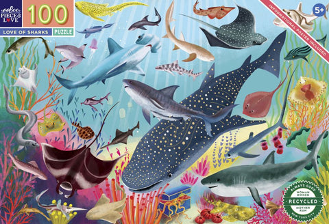 Eeboo - 100 Piece Puzzle - Love Of Sharks